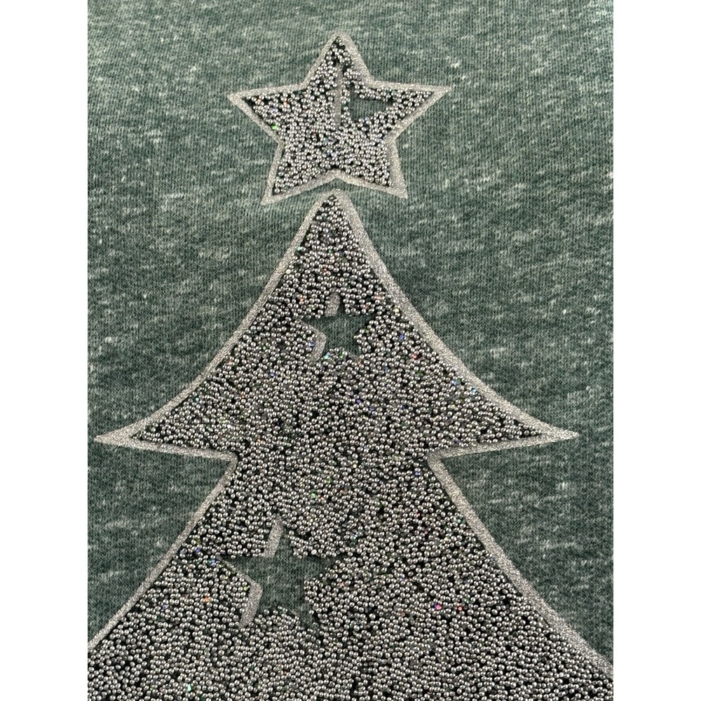 Women's Christmas Tree Long Sleeve Tshirt Green Silver Small Holiday Top - Picture 7 of 13
